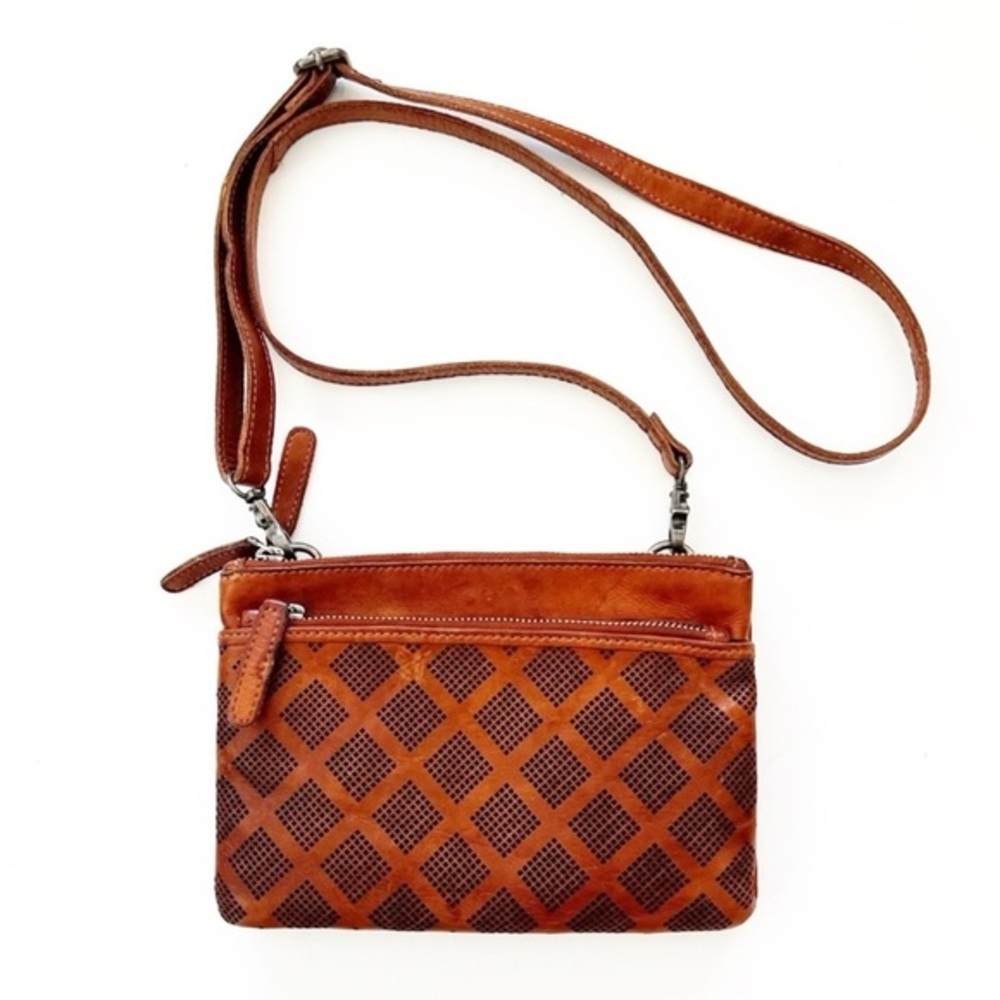 Vilenca Holland Brown Leather Triple‎ Zip Crossbody Mini Bag Boho Anthropologie